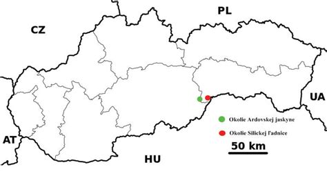 Mapa Slovenska s vyznačením Žakoviec