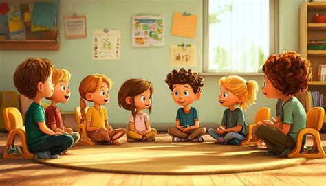 Ilustrácia detskej skupiny hrajúcej sa spolu