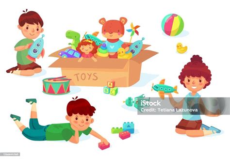 Ilustrácia dieťaťa, ktoré sa hrá s hračkami