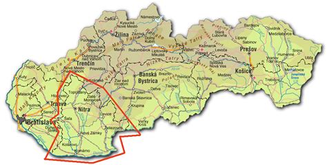 Mapa Nitrianskeho kraja s vyznačenými lokalitami podporených projektov