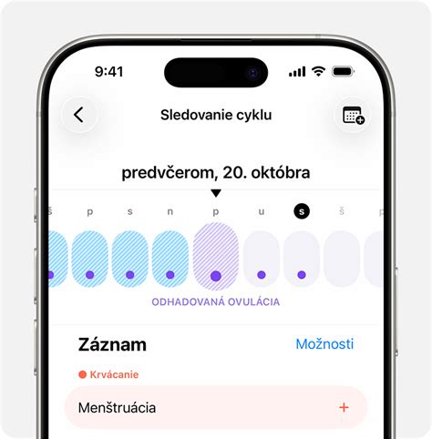 Ukážka rozhrania mobilnej aplikácie na sledovanie ovulácie s rôznymi vstupnými poľami