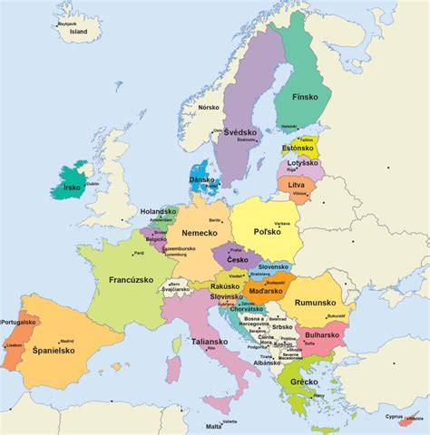 Mapa Európskej únie so zvýraznenými Českou republikou a Slovenskom