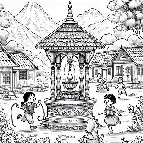 Škola s deťmi hrajúcimi sa na dvore