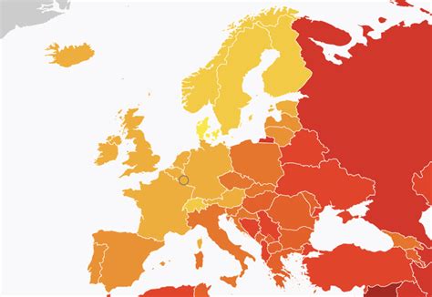 Mapa incidencie Crohnovej choroby v Európe