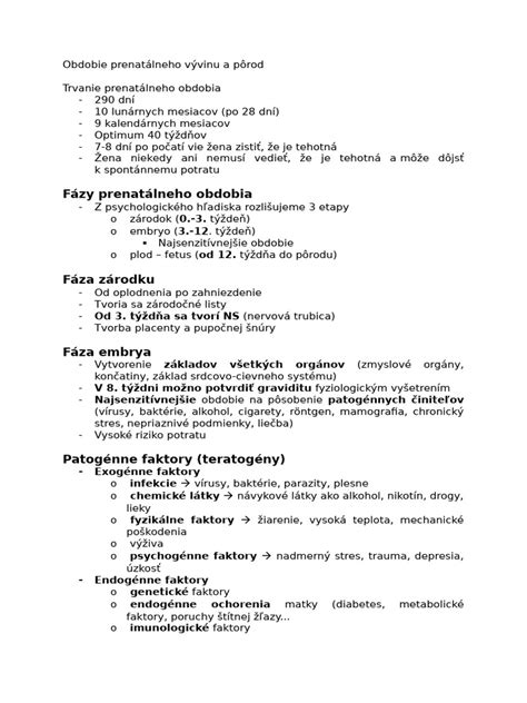 fázy prenatálneho vývinu