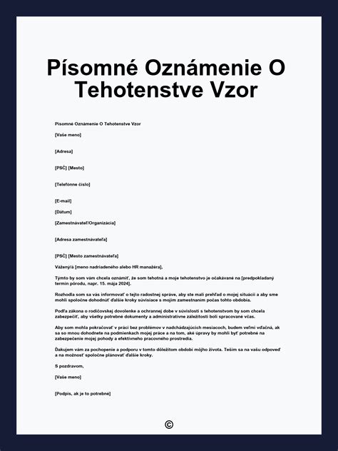 písomné oznámenie o tehotenstve