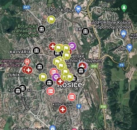 mapa Košíc so zdravotníckymi zariadeniami