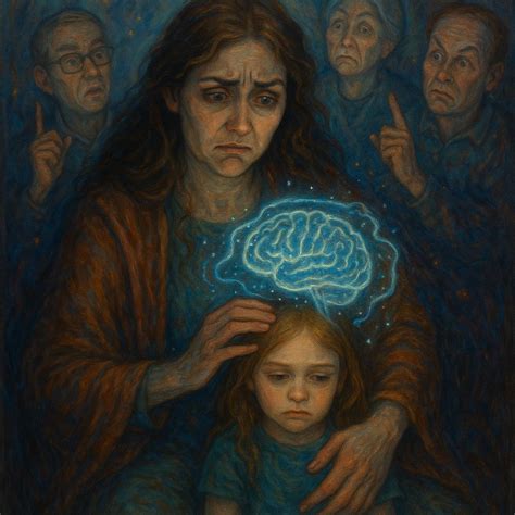 Dieťa hovorí s rodičom, rodič má vážny, ale chápavý výraz.