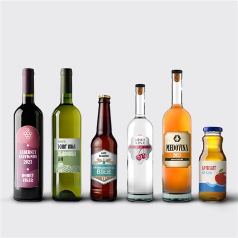 Rôzne druhy etikiet na fľaše