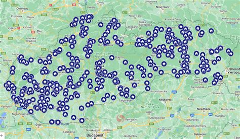 Mapa zobrazujúca rozmiestnenie materských škôl a jaslí na Slovensku s dôrazom na oblasť, kde sa nachádzajú Súkromné detské jasle Karolinka