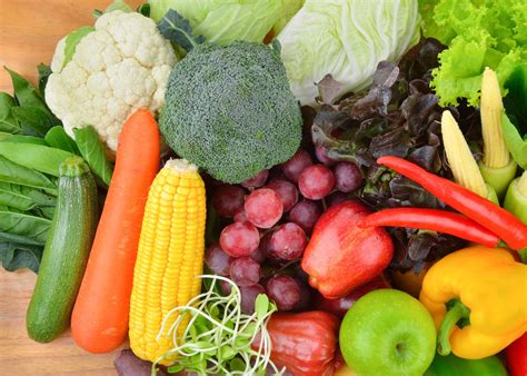 Obrázok zobrazujúci rôzne druhy ovocia a zeleniny bohaté na vitamíny