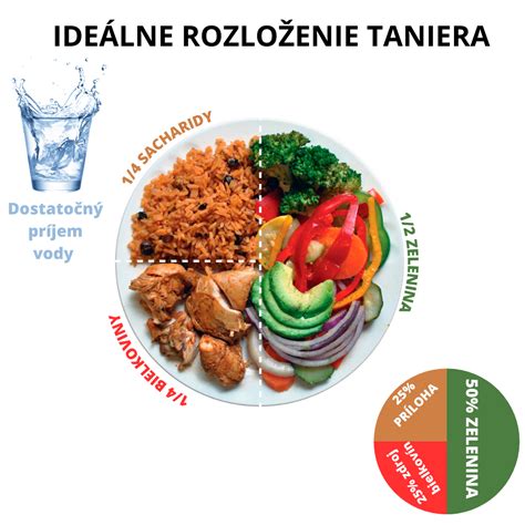 Ilustrácia vyváženého taniera s bielkovinami, sacharidmi a zdravými tukmi.